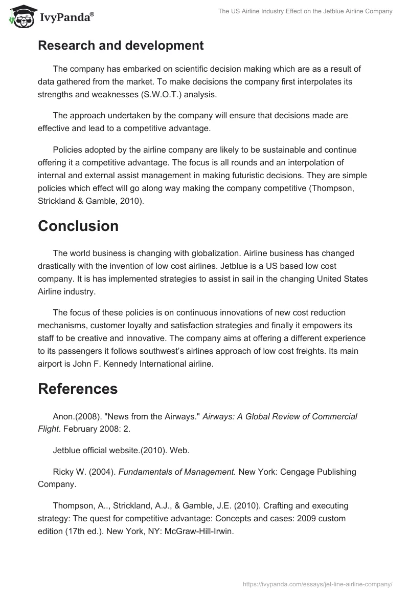 The US Airline Industry Effect on the Jetblue Airline Company. Page 5
