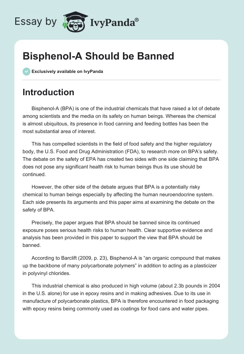 Bisphenol-A Should be Banned. Page 1