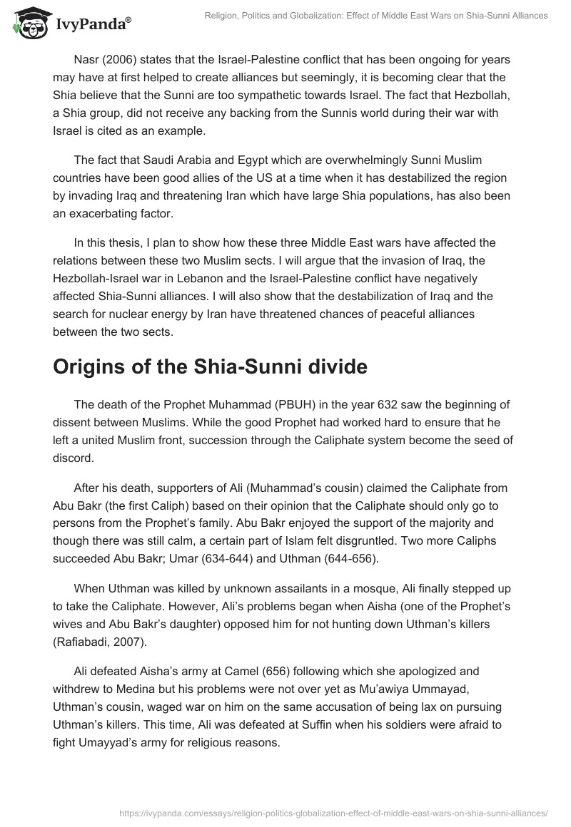 Religion, Politics and Globalization: Effect of Middle East Wars on Shia-Sunni Alliances. Page 2