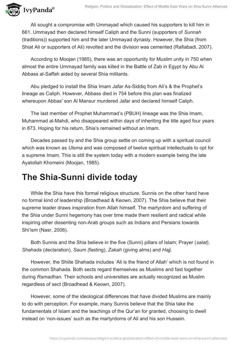 Religion, Politics and Globalization: Effect of Middle East Wars on Shia-Sunni Alliances. Page 3