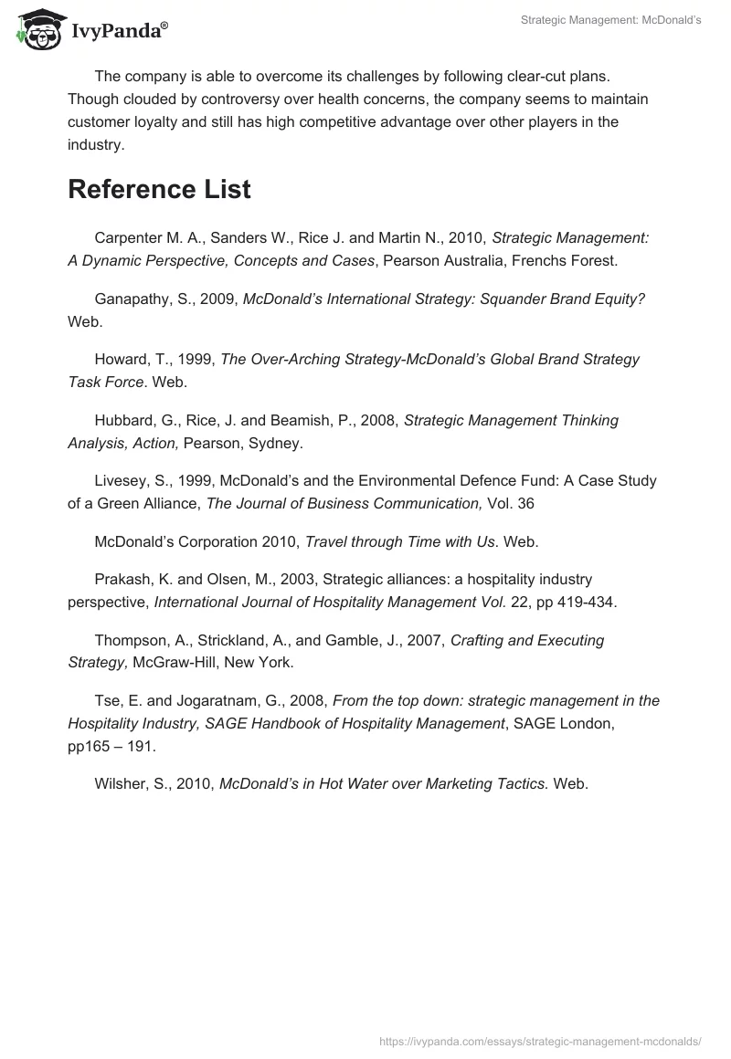 Strategic Management: McDonald’s. Page 4