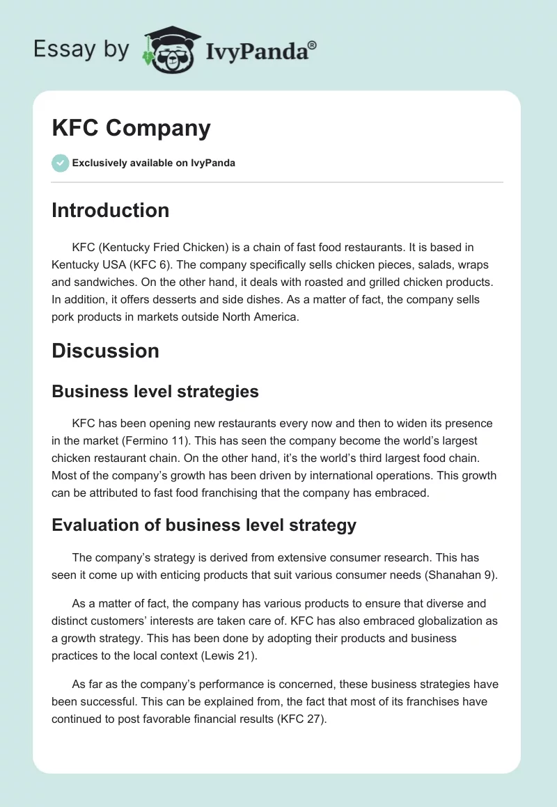 KFC Company. Page 1