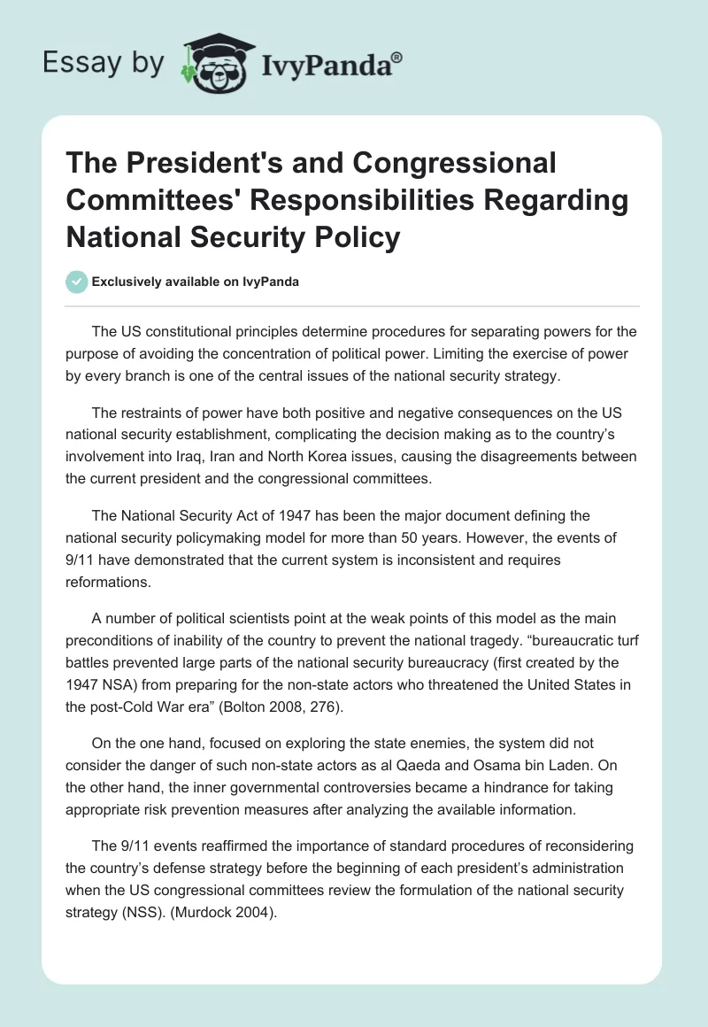 The President's and Congressional Committees' Responsibilities Regarding National Security Policy. Page 1
