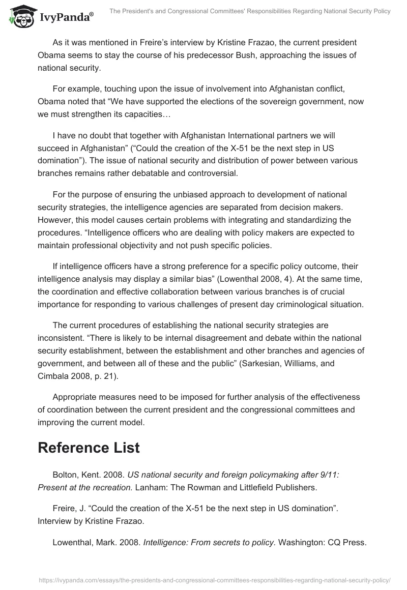 The President's and Congressional Committees' Responsibilities Regarding National Security Policy. Page 2
