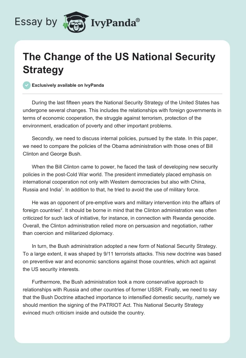 The Change of the US National Security Strategy. Page 1