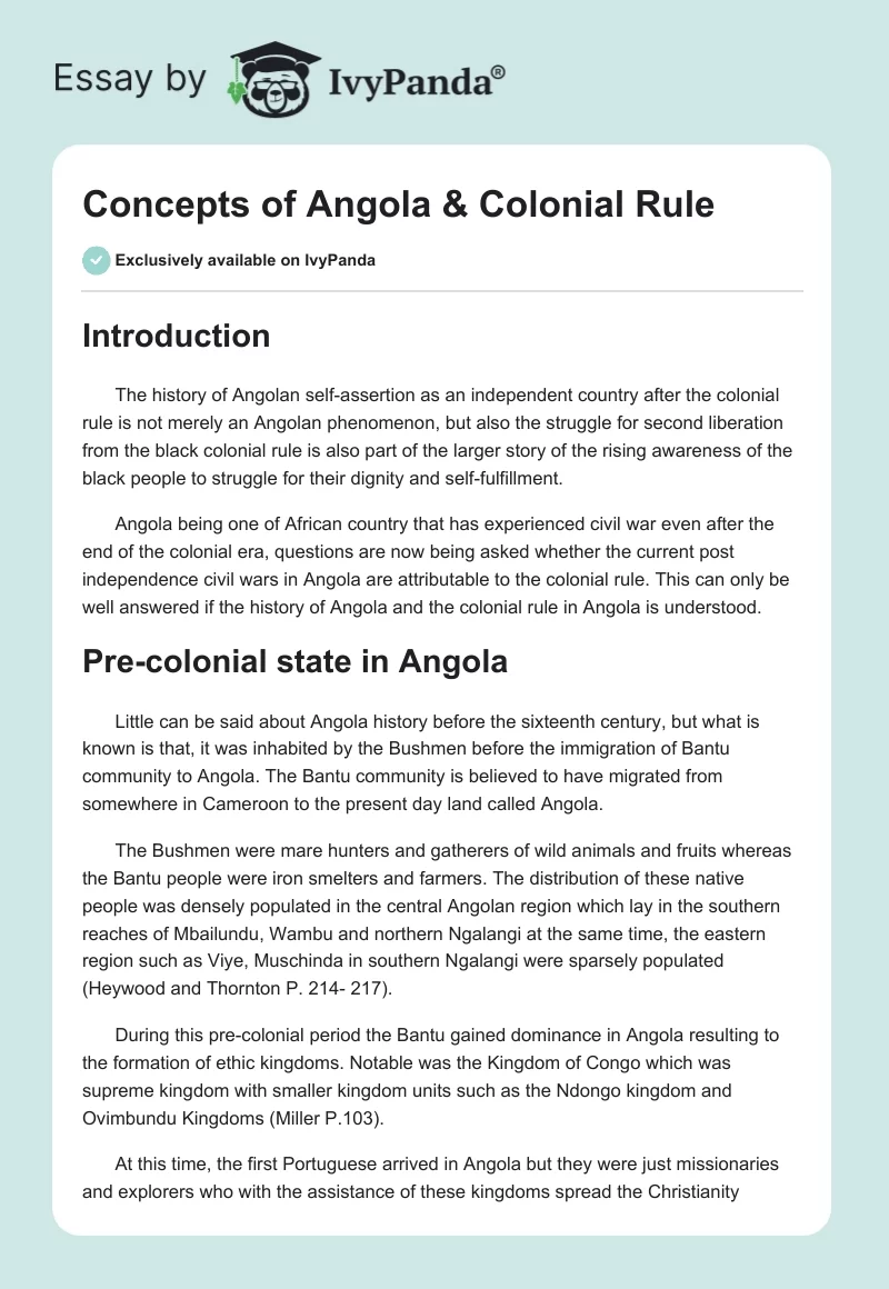 Concepts of Angola & Colonial Rule. Page 1