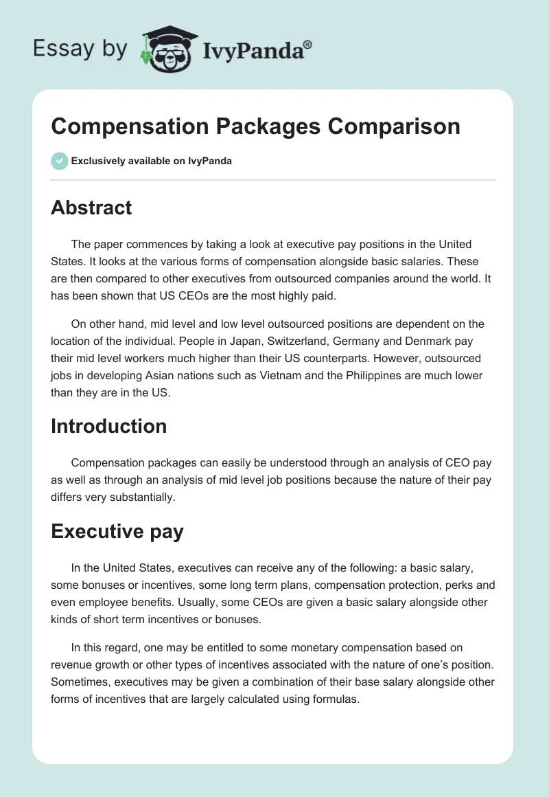 Compensation Packages Comparison. Page 1