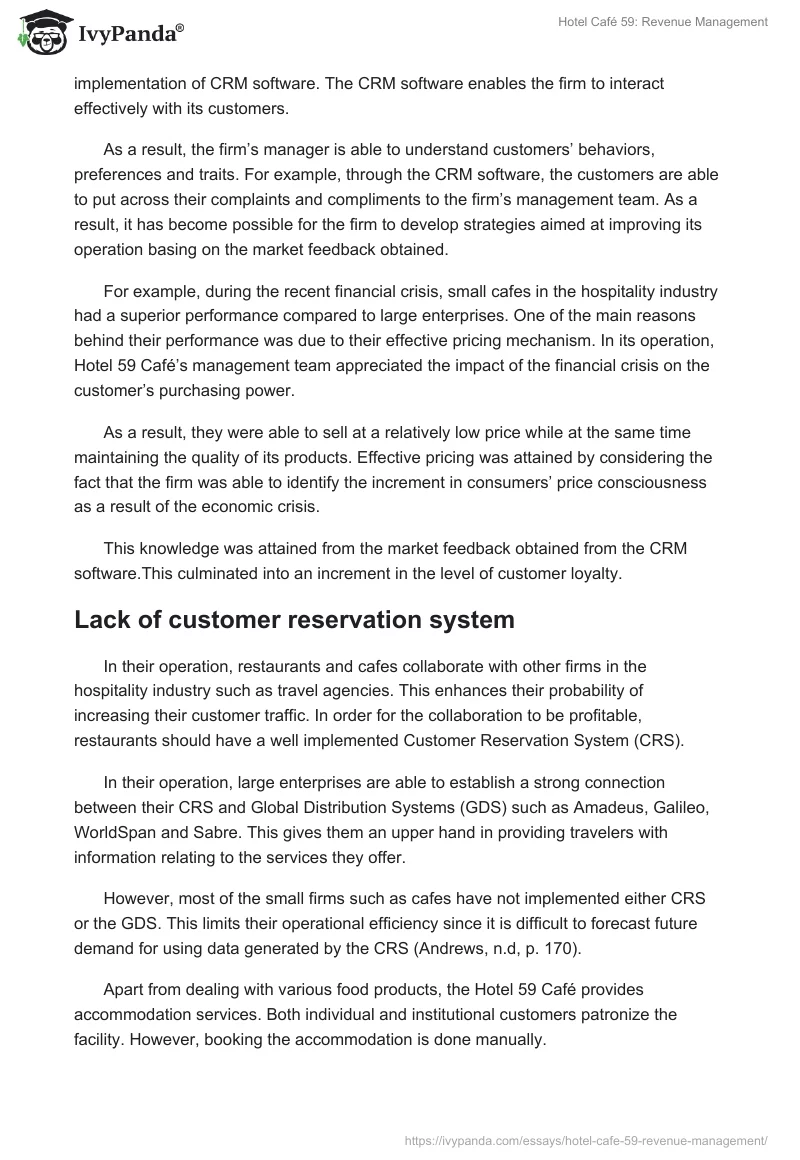 Hotel Café 59: Revenue Management. Page 5