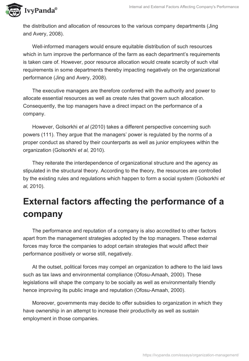 Internal and External Factors Affecting Company's Performance. Page 3