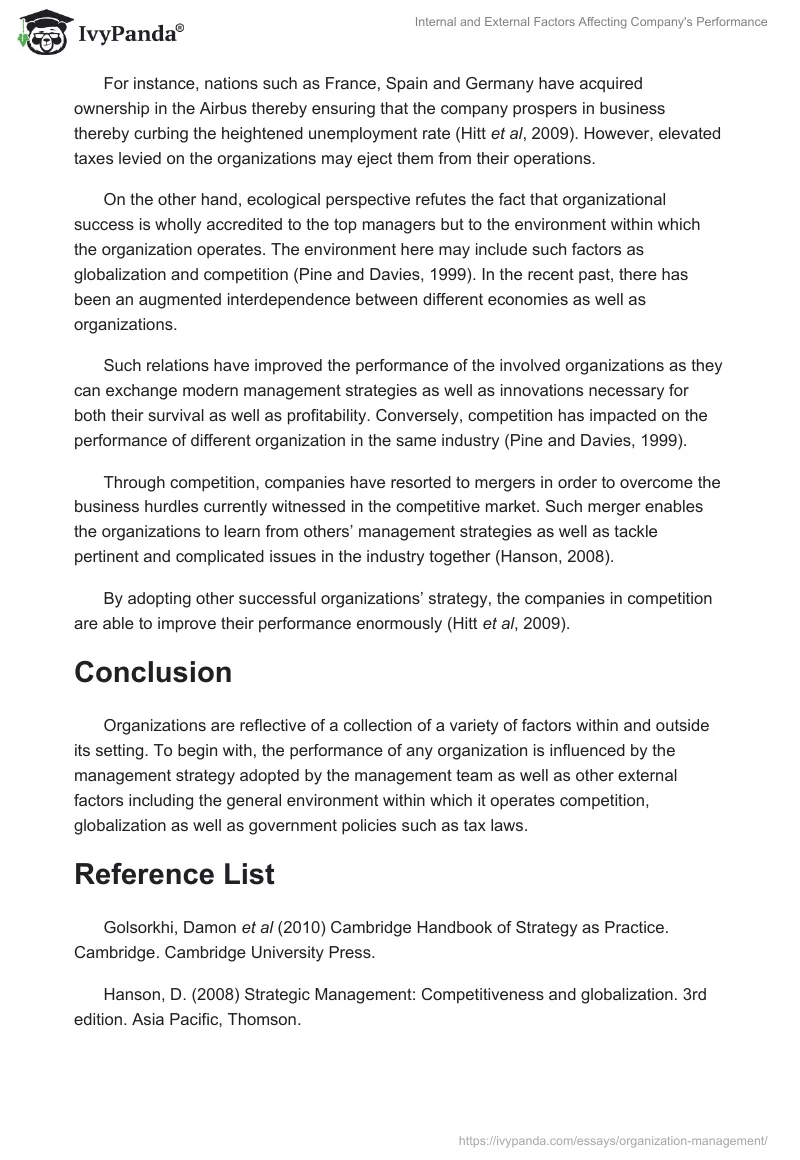 Internal and External Factors Affecting Company's Performance. Page 4