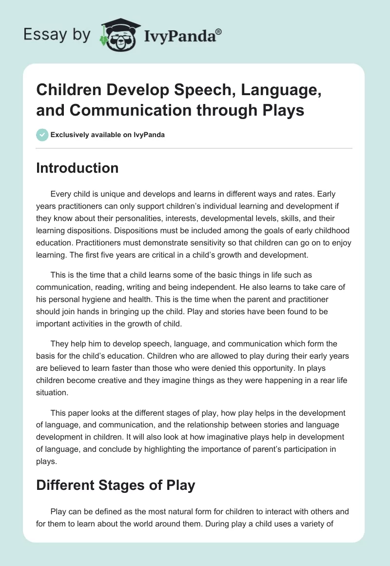 Children Develop Speech, Language, and Communication Through Plays. Page 1