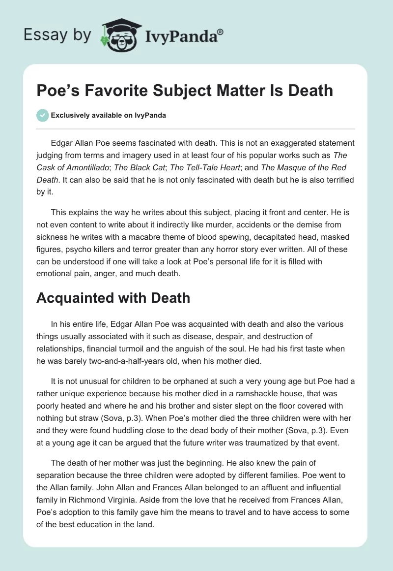 Poe’s Favorite Subject Matter Is Death. Page 1