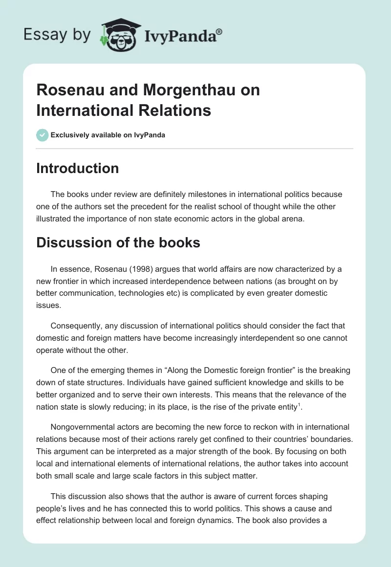 Rosenau and Morgenthau on International Relations. Page 1
