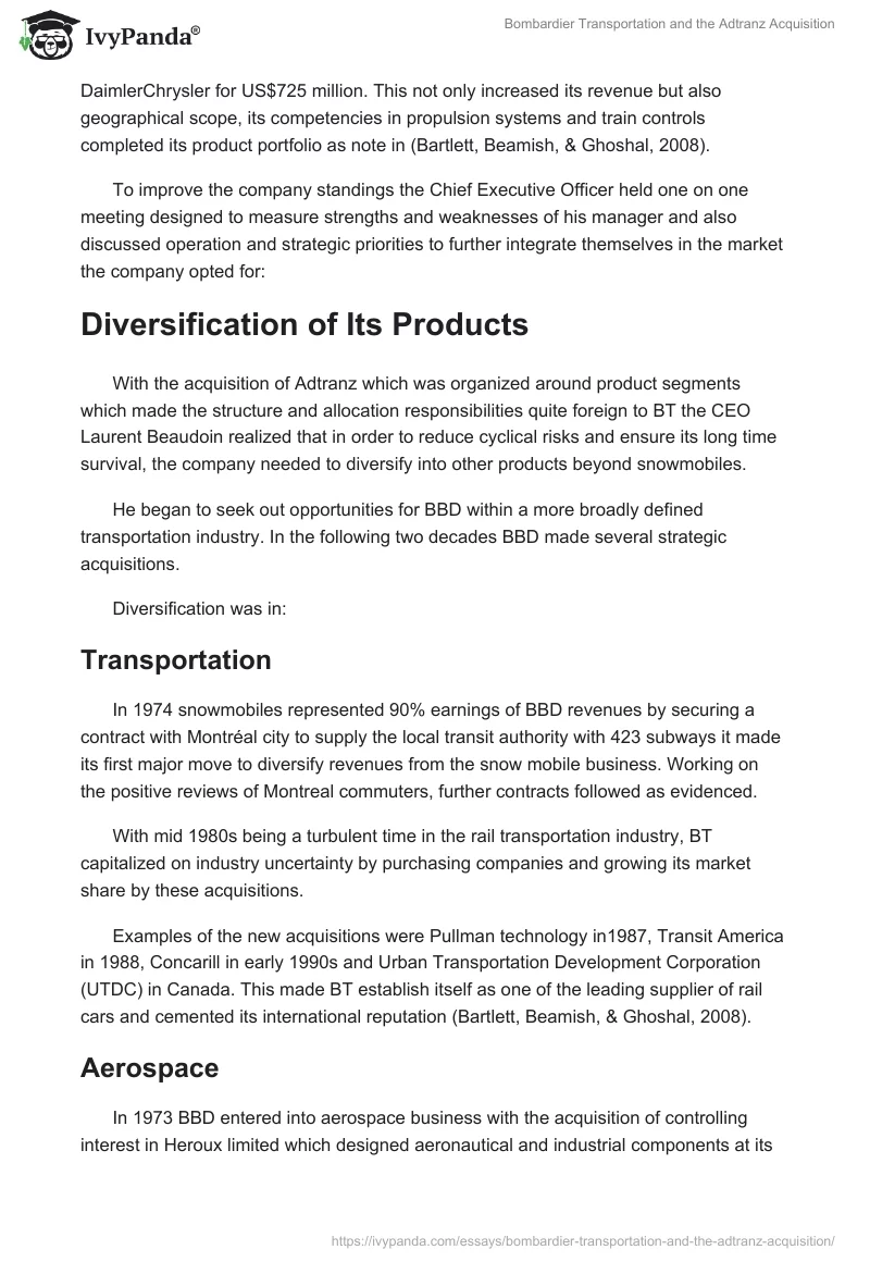 Bombardier Transportation and the Adtranz Acquisition. Page 3