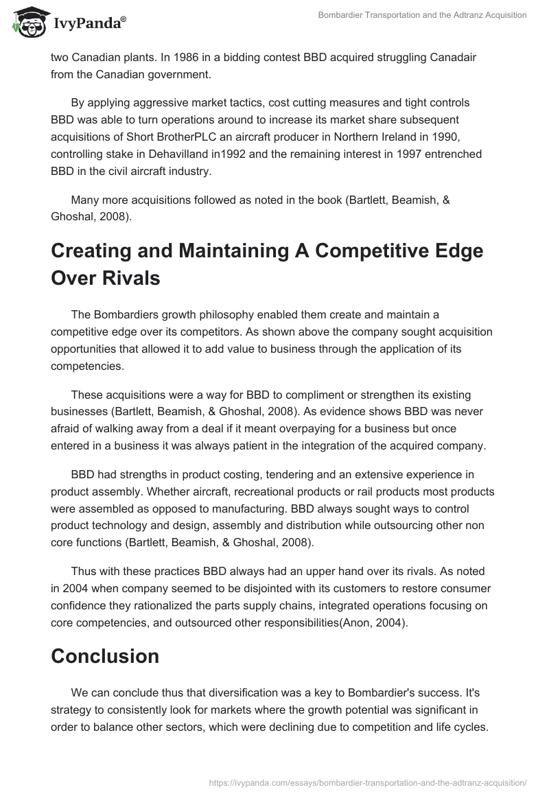 Bombardier Transportation and the Adtranz Acquisition. Page 4