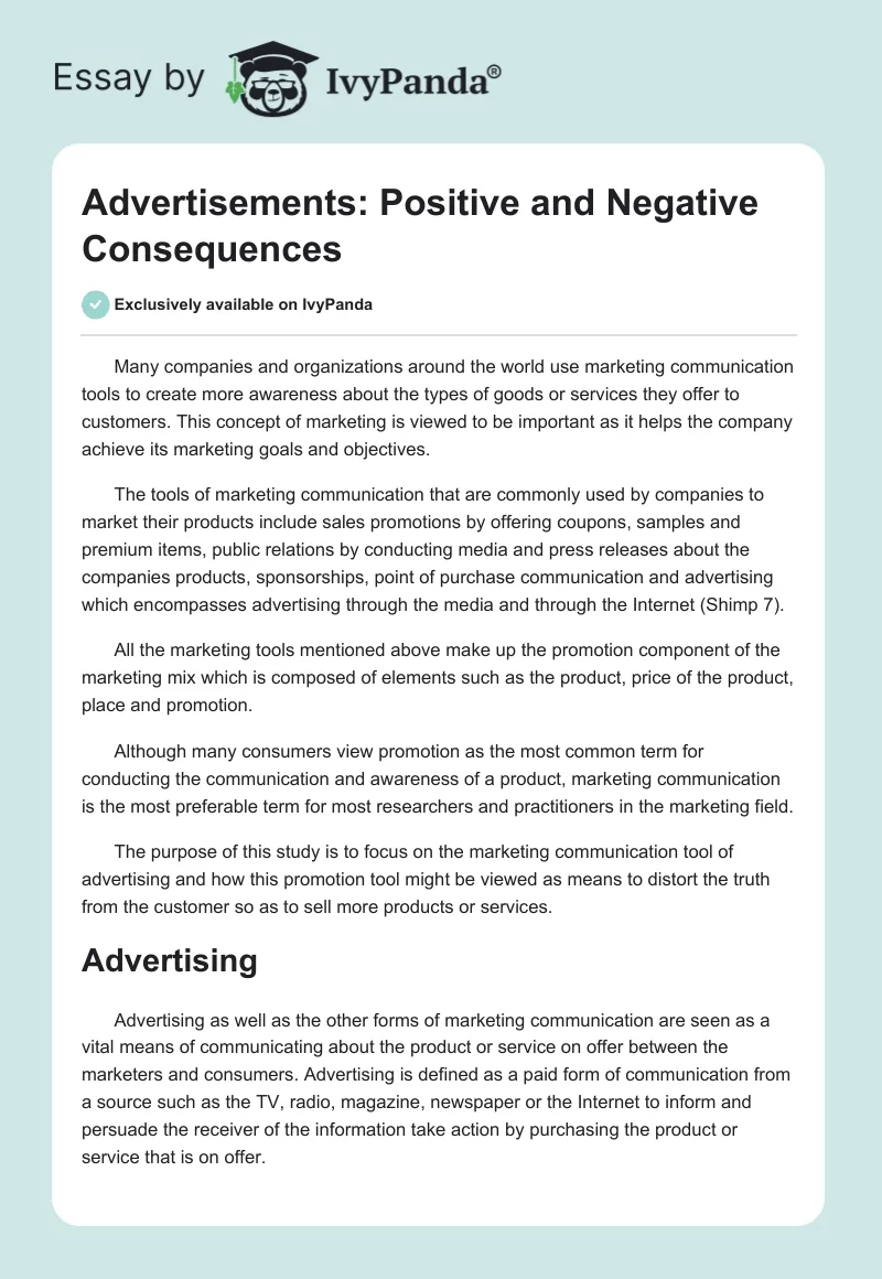 Advertisements: Positive and Negative Consequences. Page 1