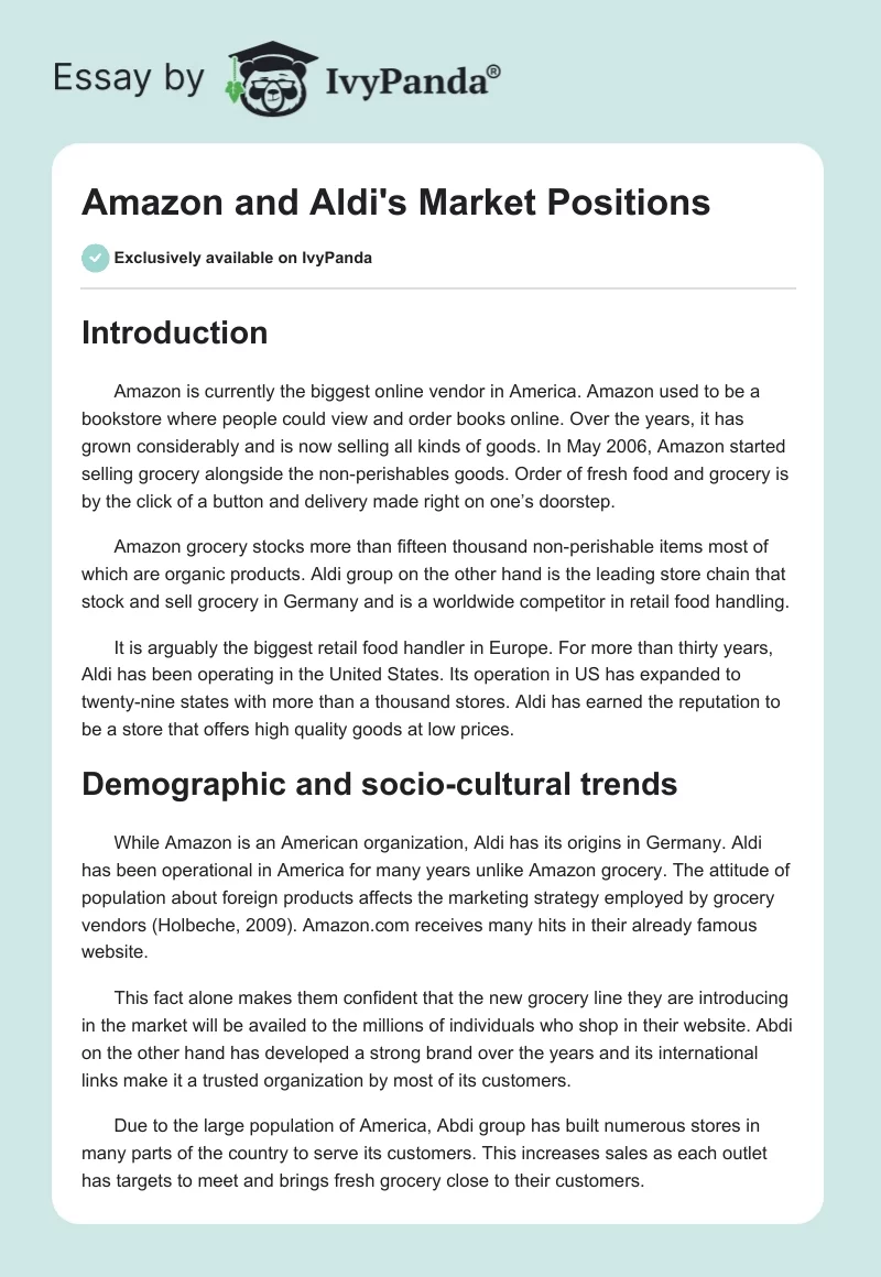 Amazon and Aldi's Market Positions. Page 1