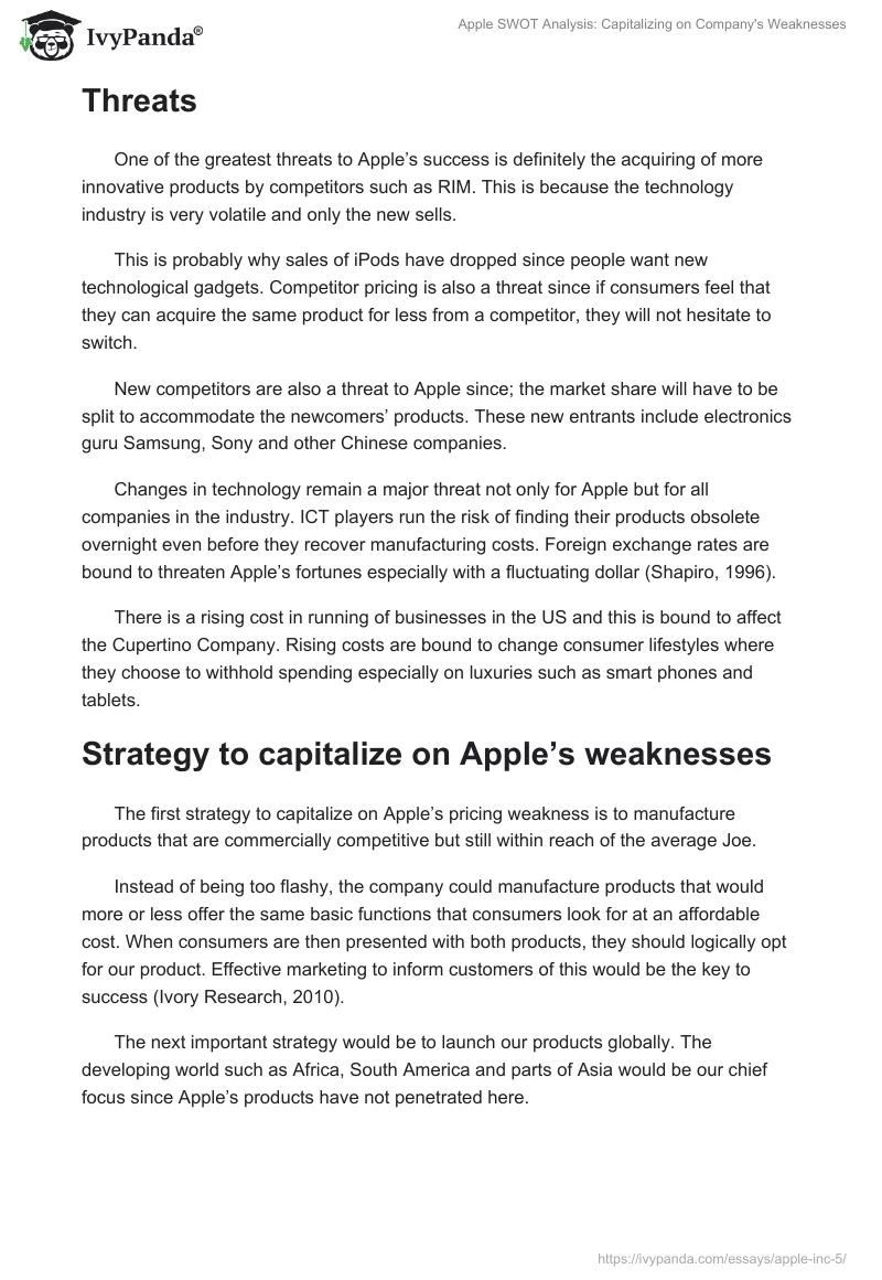 Apple SWOT Analysis: Capitalizing on Company's Weaknesses. Page 4