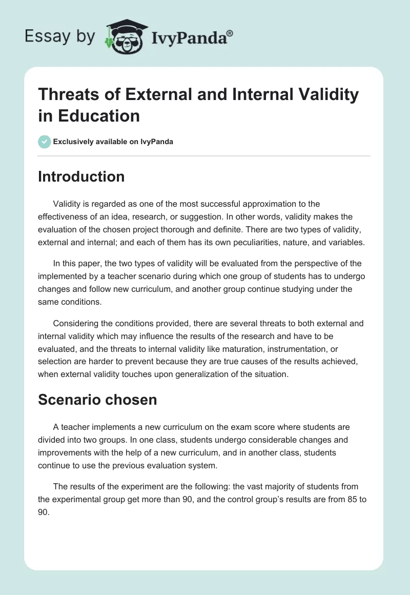 Threats of External and Internal Validity in Education. Page 1