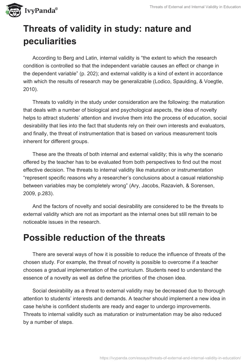 Threats of External and Internal Validity in Education. Page 2
