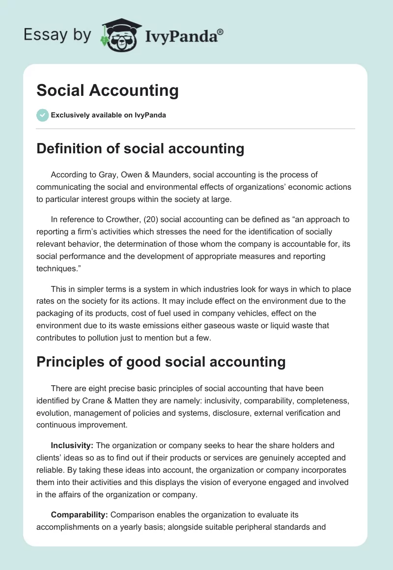 Social Accounting. Page 1