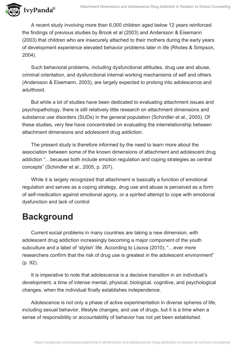 Attachment Dimensions and Adolescence Drug Addiction in Relation to School Counseling. Page 2
