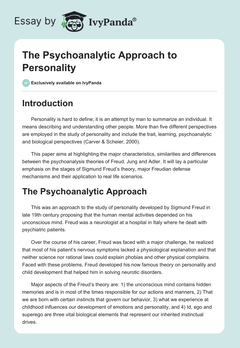 The Psychoanalytic Approach to Personality. Page 1