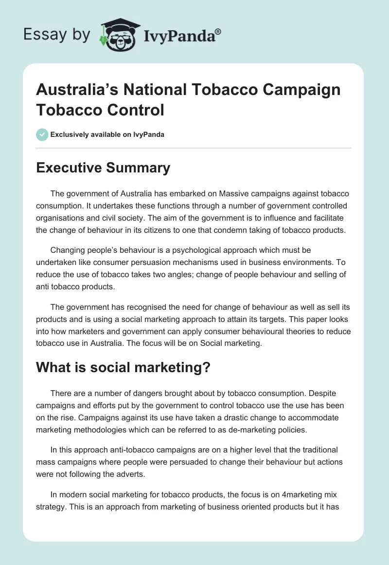 Australia’s National Tobacco Campaign Tobacco Control. Page 1