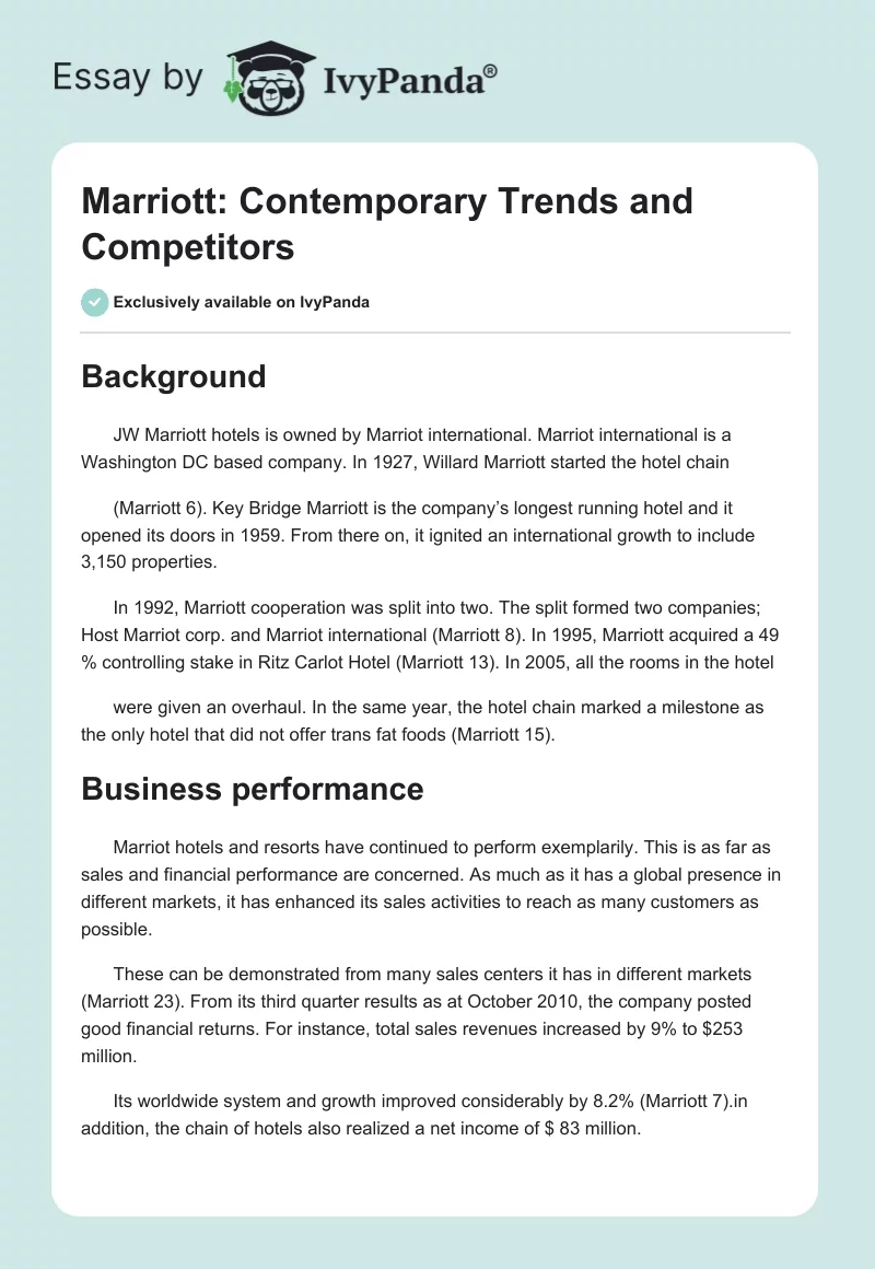 Marriott: Contemporary Trends and Competitors. Page 1