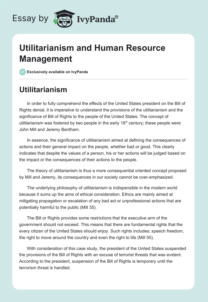 Utilitarianism and Human Resource Management. Page 1