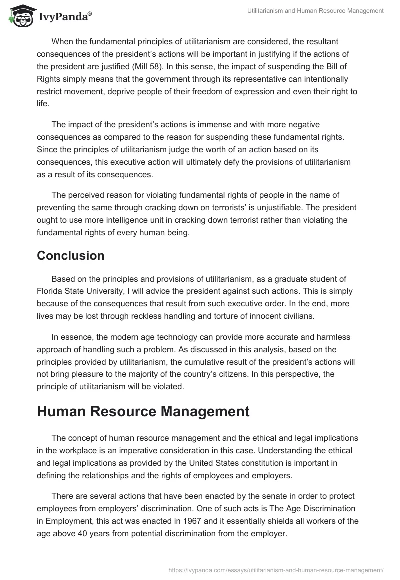 Utilitarianism and Human Resource Management. Page 2