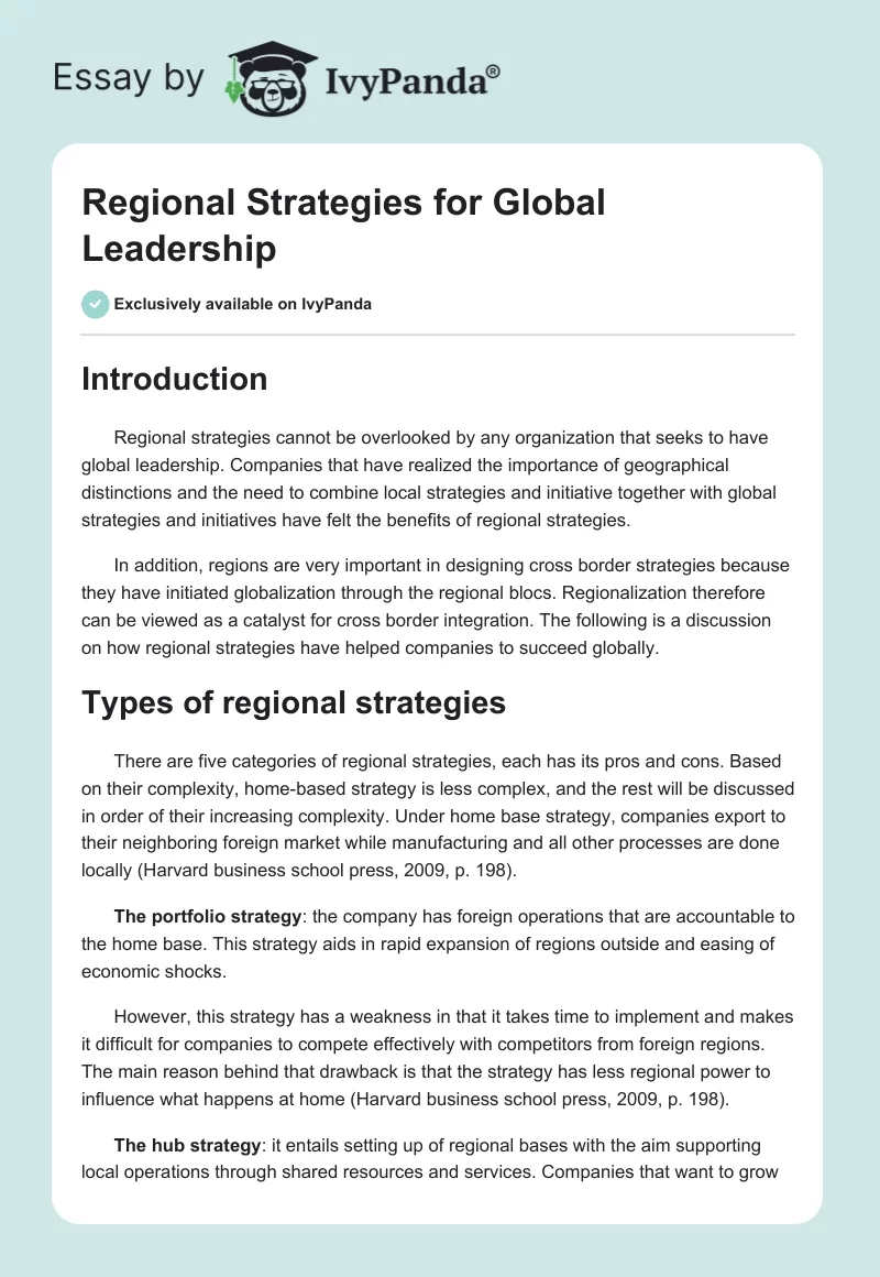Regional Strategies for Global Leadership. Page 1
