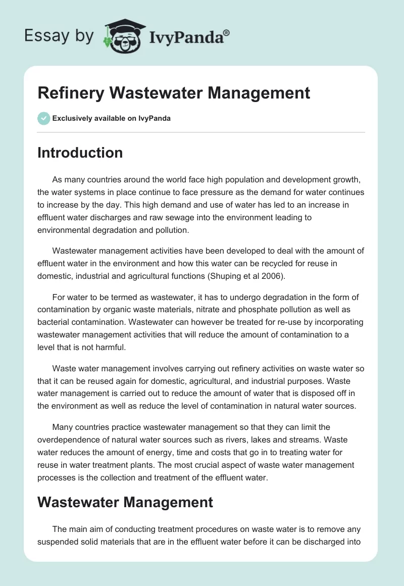 Refinery Wastewater Management. Page 1