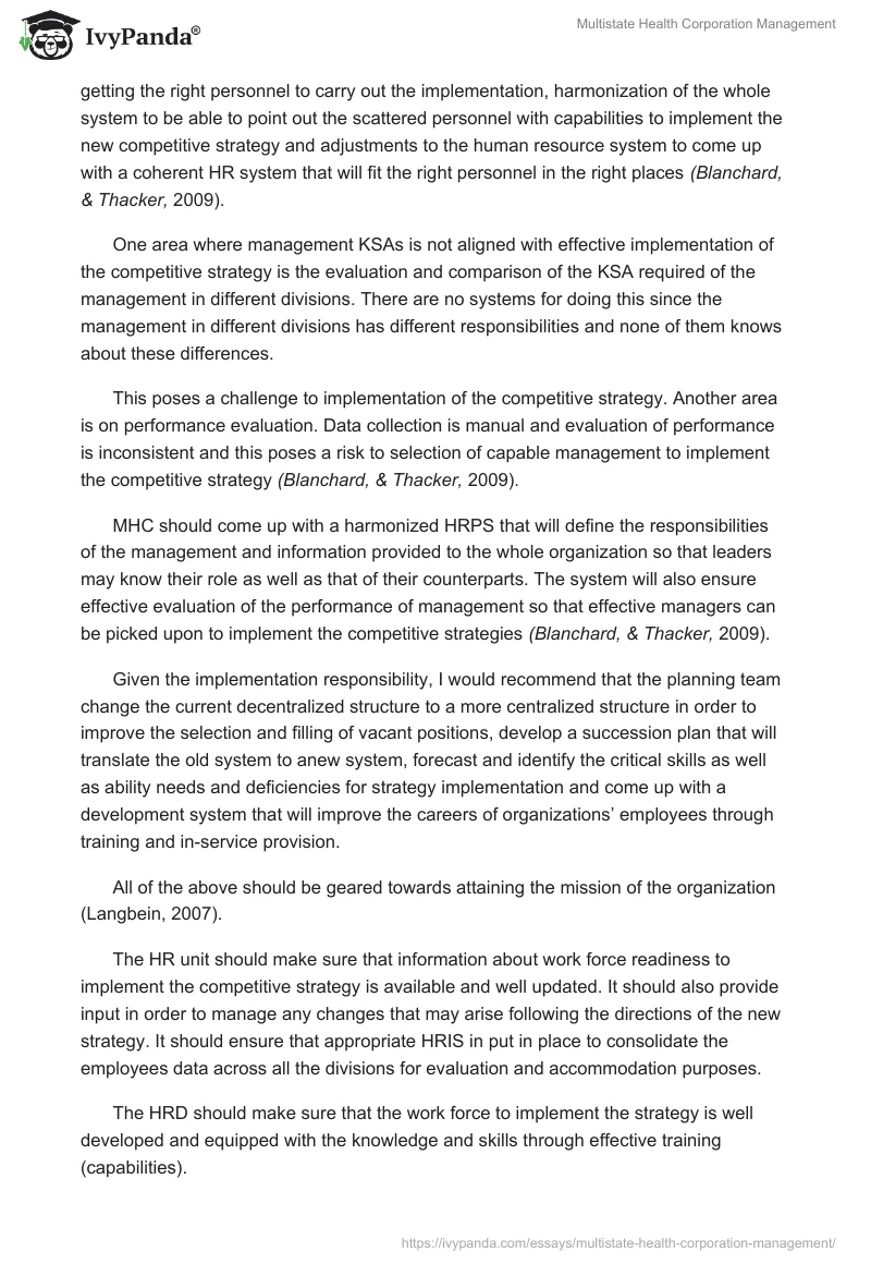 Multistate Health Corporation Management. Page 2