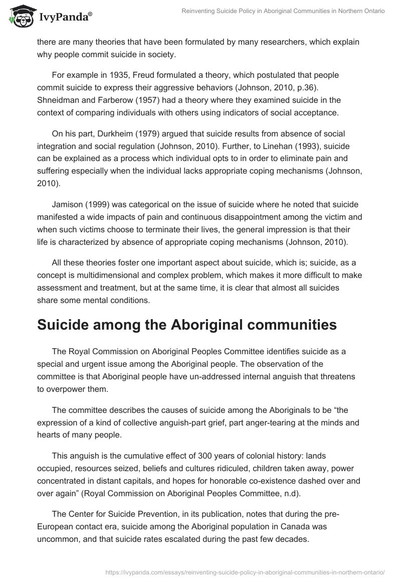 Reinventing Suicide Policy in Aboriginal Communities in Northern Ontario. Page 2