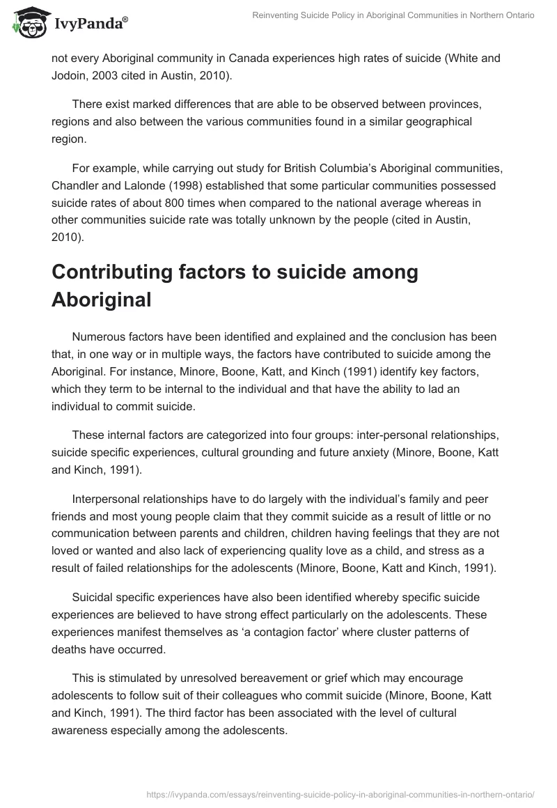 Reinventing Suicide Policy in Aboriginal Communities in Northern Ontario. Page 4