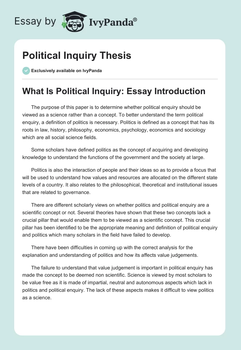 Political Inquiry Thesis. Page 1