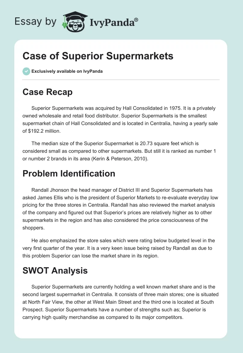 Case of Superior Supermarkets. Page 1