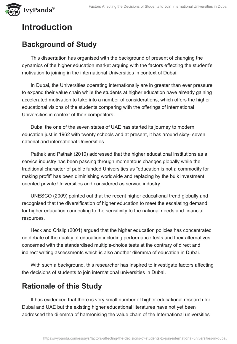 Factors Affecting the Decisions of Students to Join International Universities in Dubai. Page 2