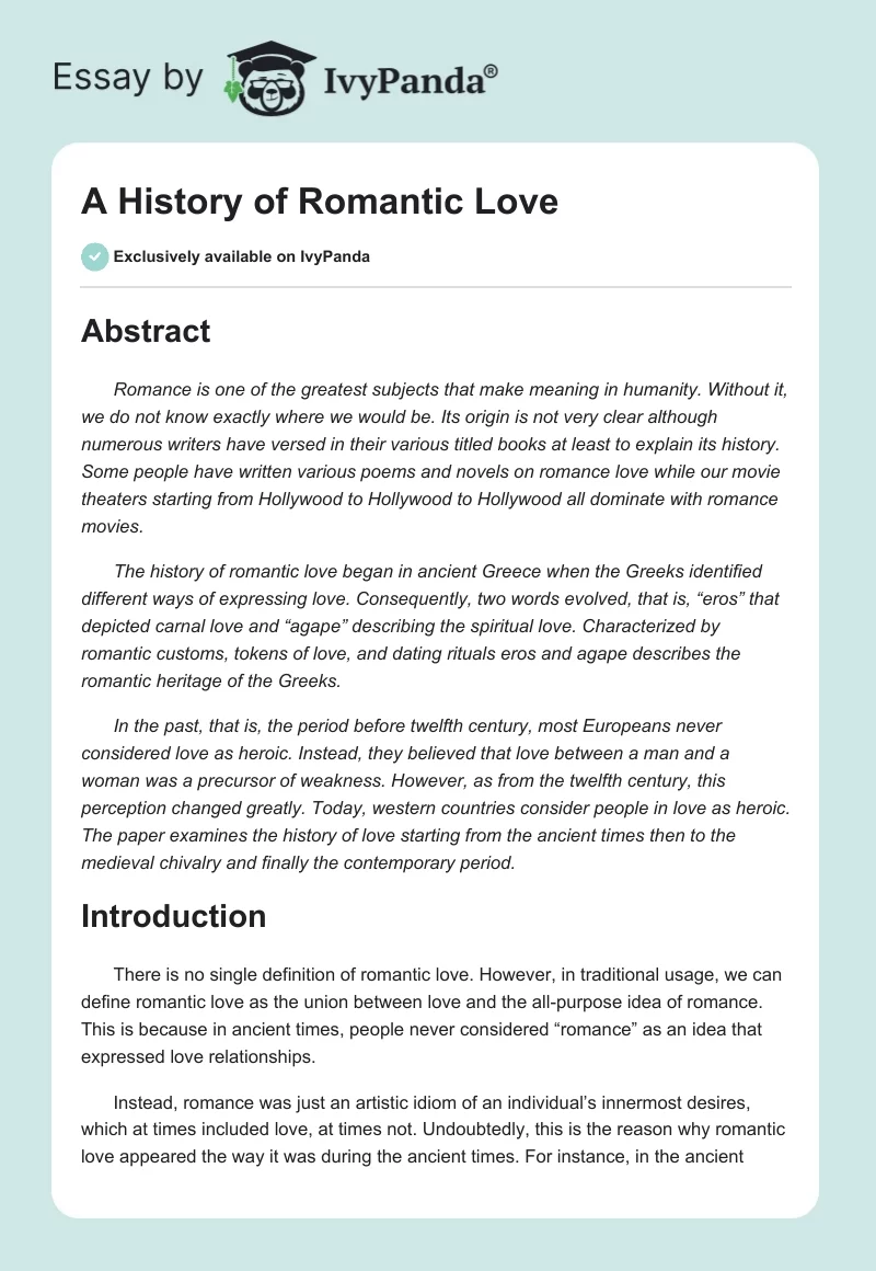 A History of Romantic Love. Page 1