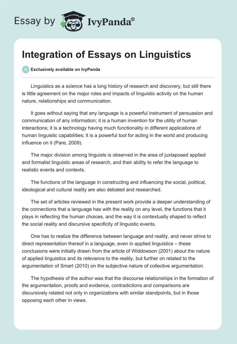 Integration of Essays on Linguistics. Page 1