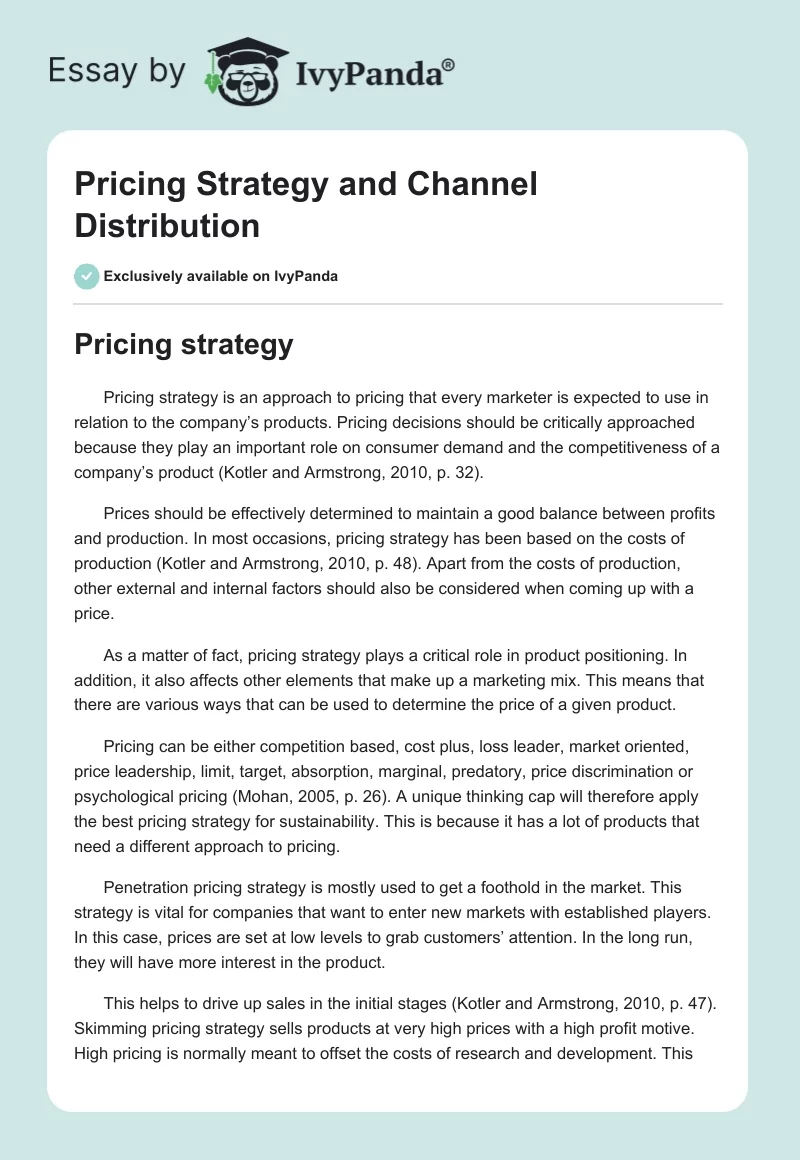 Pricing Strategy and Channel Distribution. Page 1