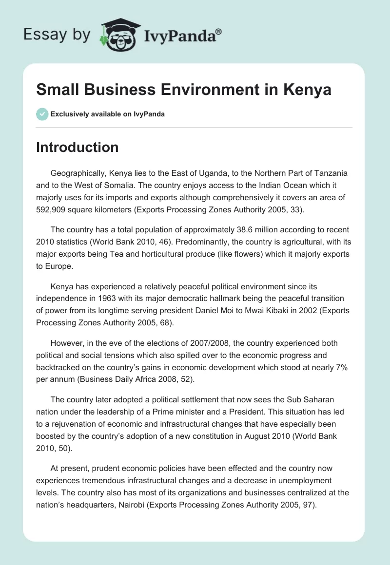 Small Business Environment in Kenya. Page 1