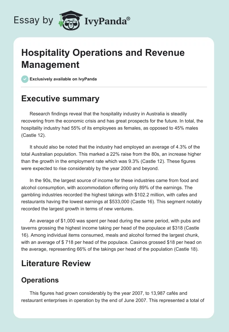 Hospitality Operations and Revenue Management. Page 1