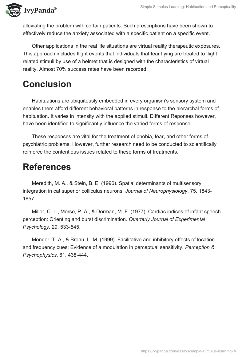 Simple Stimulus Learning: Habituation and Perceptuality. Page 4