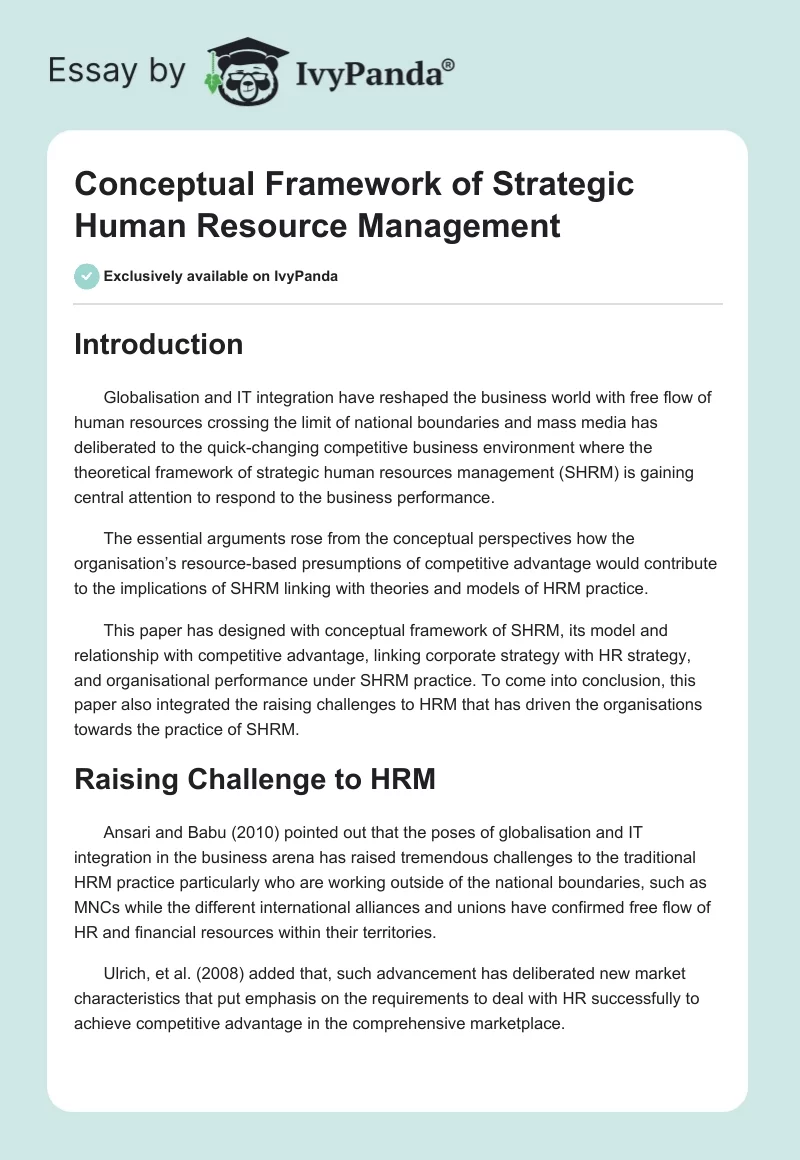 Conceptual Framework of Strategic Human Resource Management. Page 1
