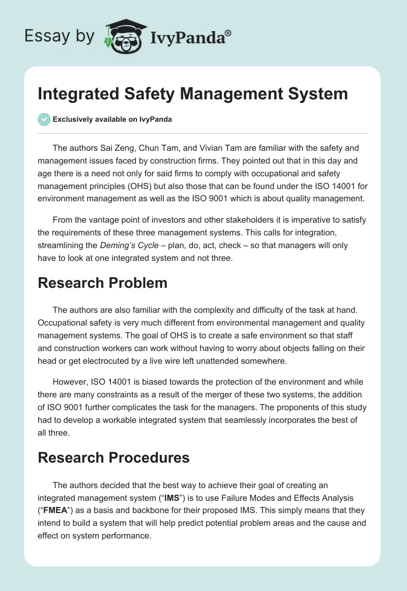 Integrated Safety Management System. Page 1