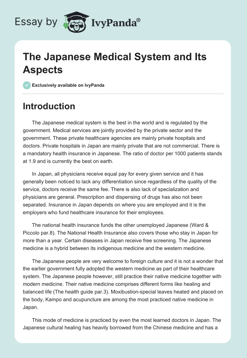 The Japanese Medical System and Its Aspects. Page 1