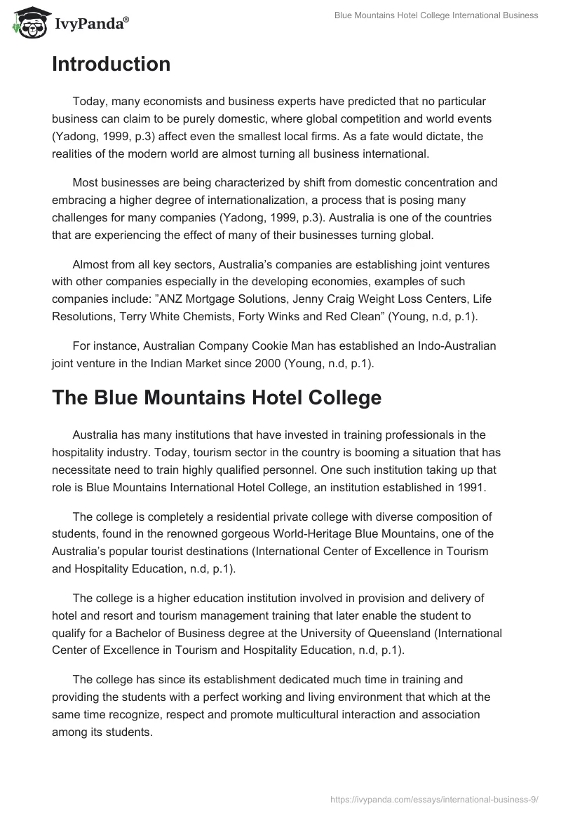 Blue Mountains Hotel College International Business. Page 2