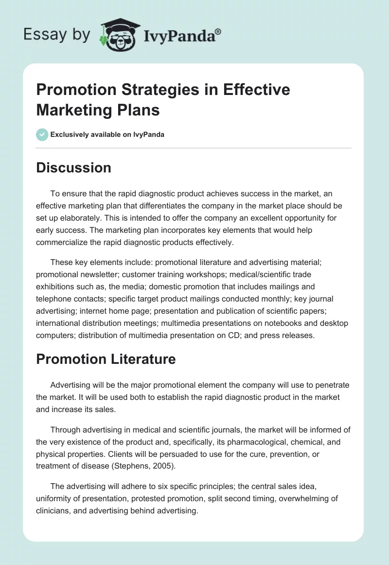 Promotion Strategies in Effective Marketing Plans. Page 1